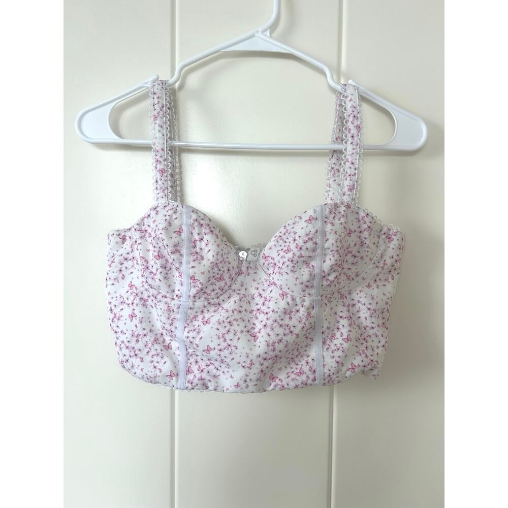 White Fox Whimsy Coquette Butterfly Bustier Cropped Corset Top Size M